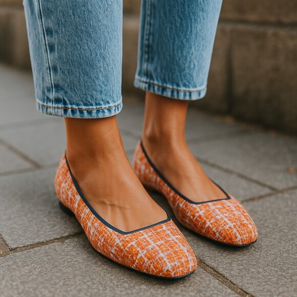 Ann Taylor Tweed Ballet Flat - Missy (Orange Spark) Size 6M - Picture 1 of 9